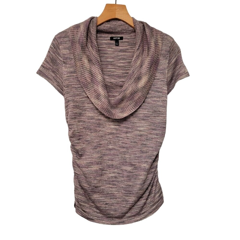 Apt. 9 Short Sleeve Top Women’s Size S Pink Silver‎ Metallic Cowl Neck